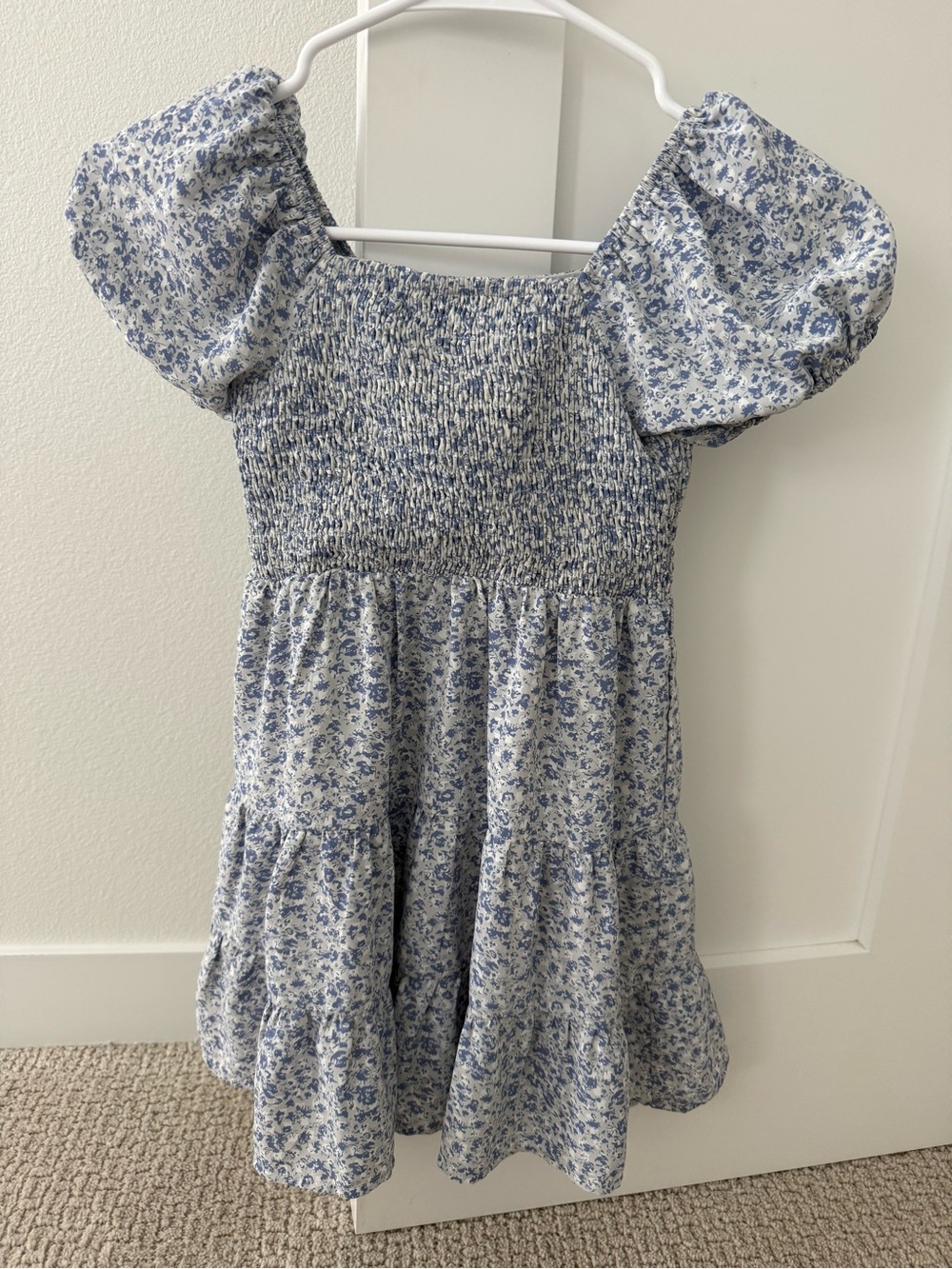 Roolee Blue Floral Puff-Sleeve Tiered Dress
